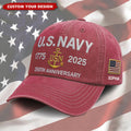 Cowgic Custom Name U.S. Navy 250th Anniversary Embroidered Hat, Veteran Gif