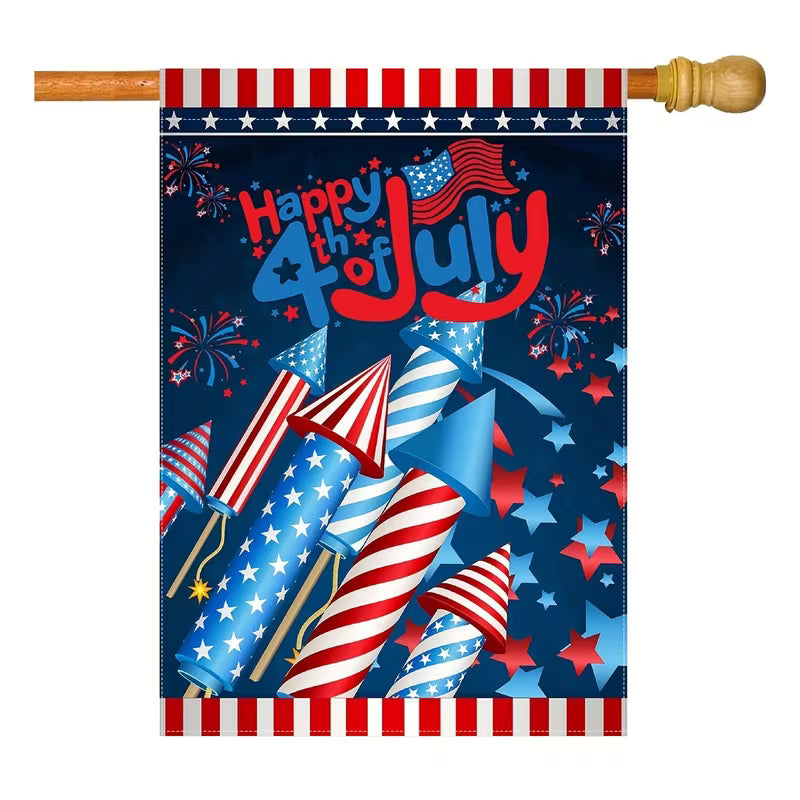 Cowgic July 4th Patriotic Garden Flag, Double-sided Fireworks American House Yard Flag