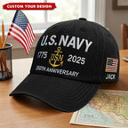Cowgic Custom Name U.S. Navy 250th Anniversary Embroidered Hat, Veteran Gif