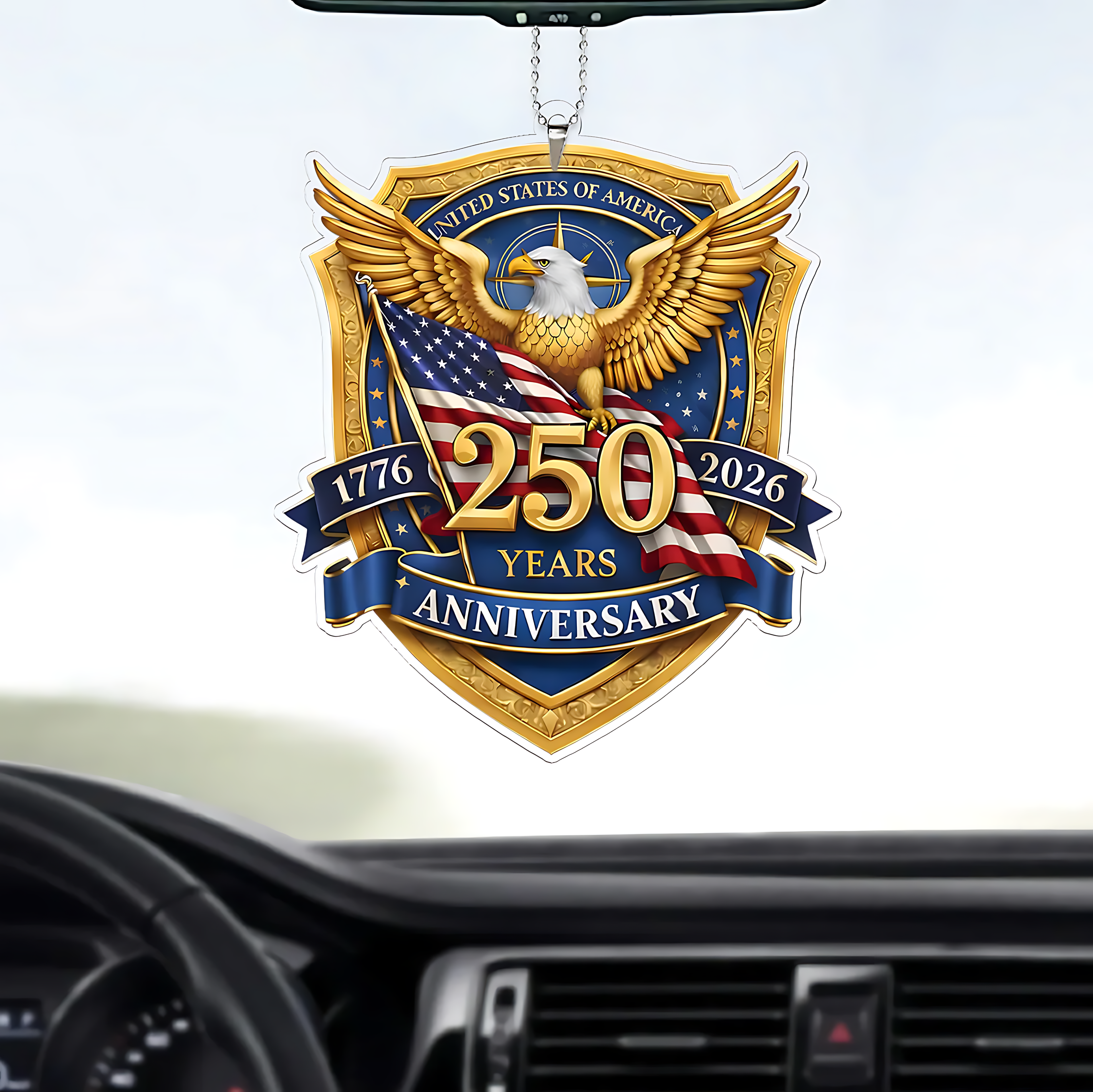 Cowgic USA 250 Years Anniversary Car Ornament | Patriotic Car Decor | 1776–2026 Eagle Ornament 684518
