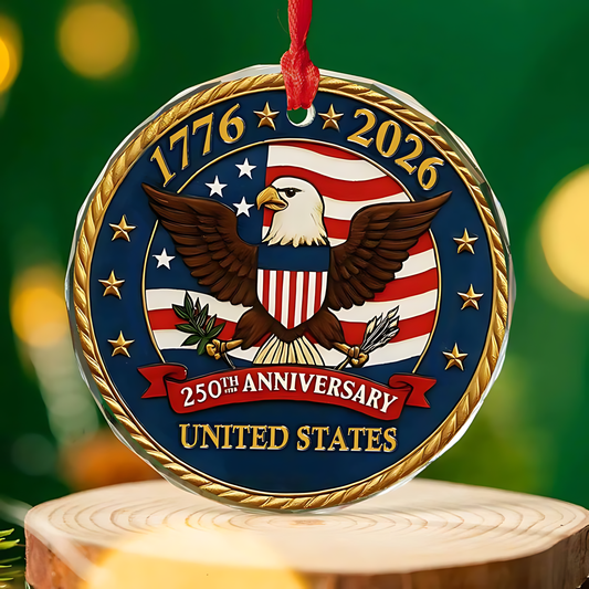 Cowgic United States 250 Years Anniversary Glass Ornament | America 250 Anniversary | Happy 250th Birthday USA | Patriotic 4th of July Glass Ornament for Christmas Decor 682737