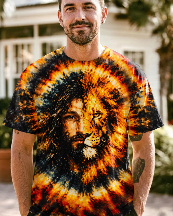 Cowgic Jesus Lion Face Swirl Men's All Over Print Shirt