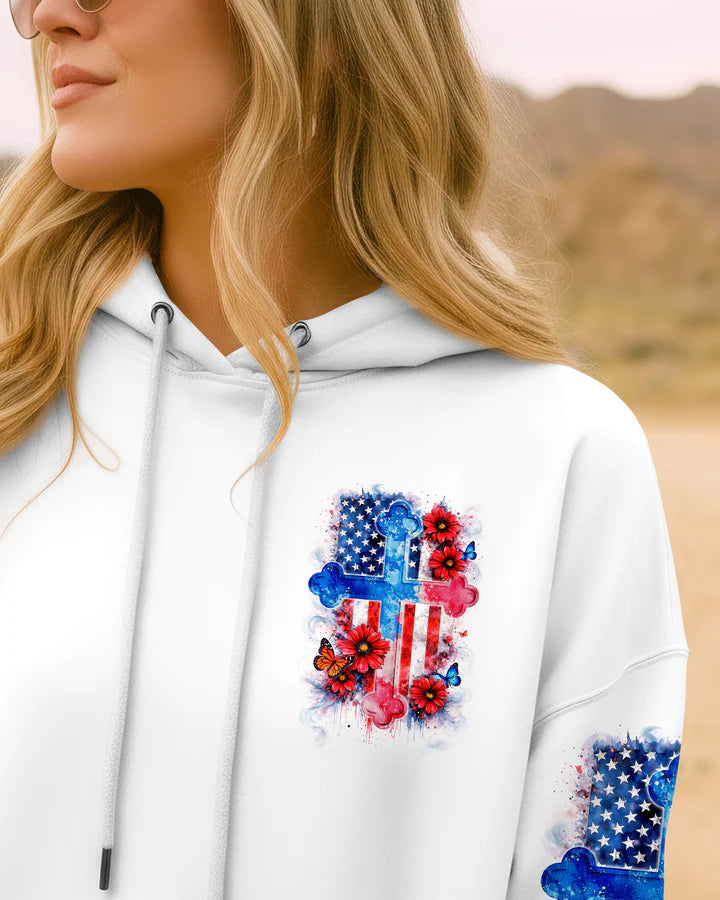 Cowgic One Nation Under God Floral Flag Women's All Over Print Shirt