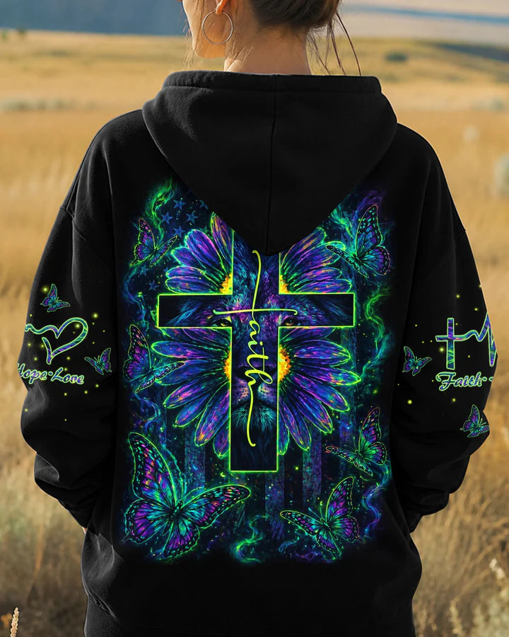 Cowgic Faith Cross Daisies Lion Art Women's All Over Print Shirt