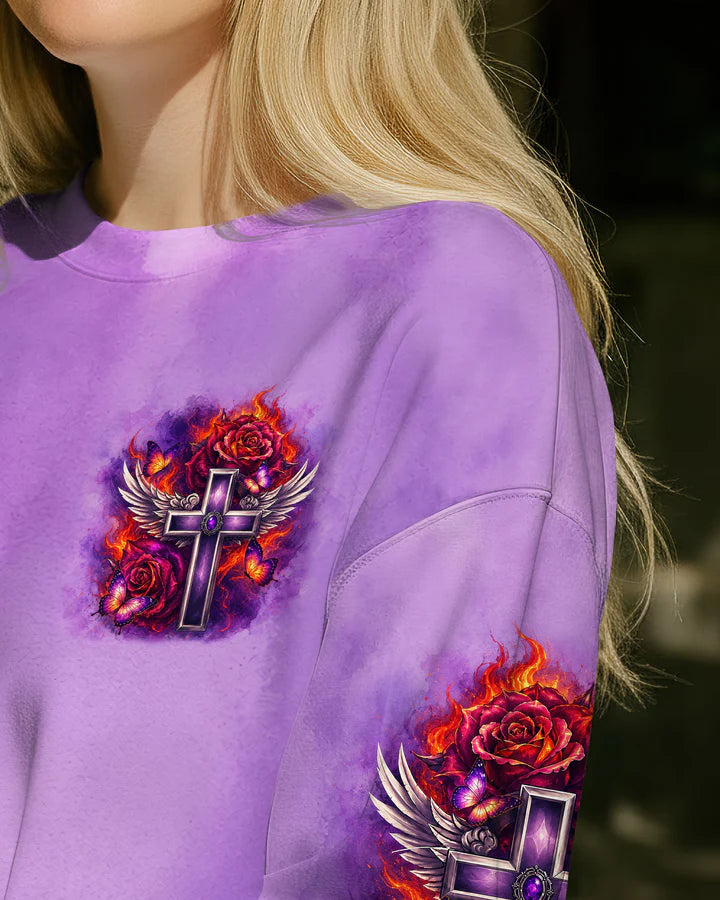 Cowgic Faith Fire Rose Cross All Over Print Shirt