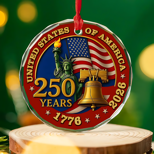Cowgic United States of America 250 Years Glass Ornament | America Anniversary | Happy 250th Birthday USA | Patriotic 4th Of July Glass Ornament For Christmas Decor 682733