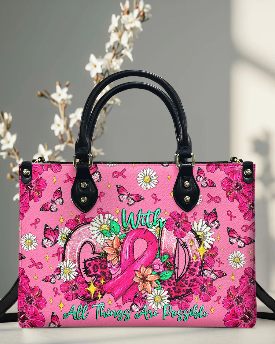 Cowgic With God All Things Are Possible Breast Cancer Leather Handbag