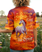 Cowgic Blessed By God Loved By Jesus Horse Women's All Over Print Shirt