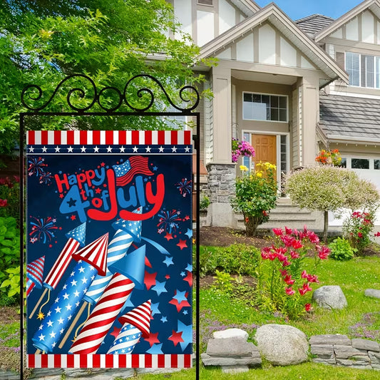 Cowgic July 4th Patriotic Garden Flag, Double-sided Fireworks American House Yard Flag