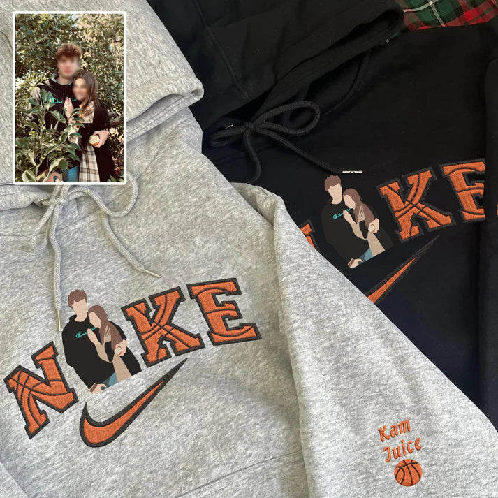 Valentine Embroidered Custom Couple Photo Hoodie Sweatshirt T-shirt