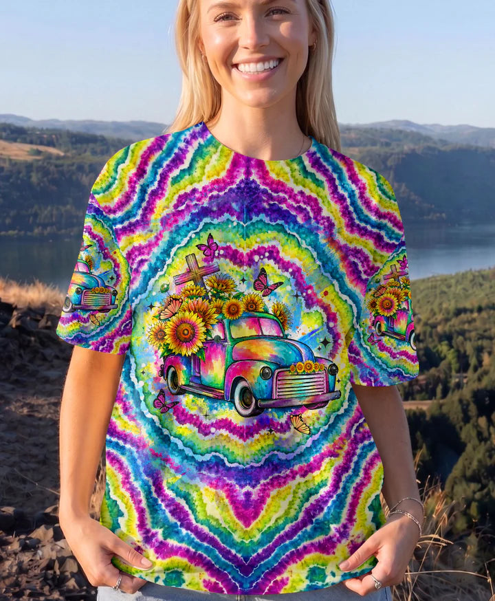 Cowgic Jesus Take The Wheel Sunflowers Swirl Women's All Over Print Shirt