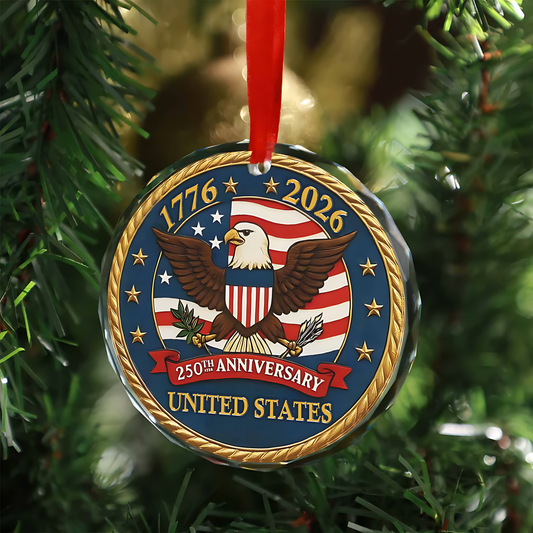 Cowgic United States 250 Years Anniversary Glass Ornament | America 250 Anniversary | Happy 250th Birthday USA | Patriotic 4th of July Glass Ornament for Christmas Decor 682737