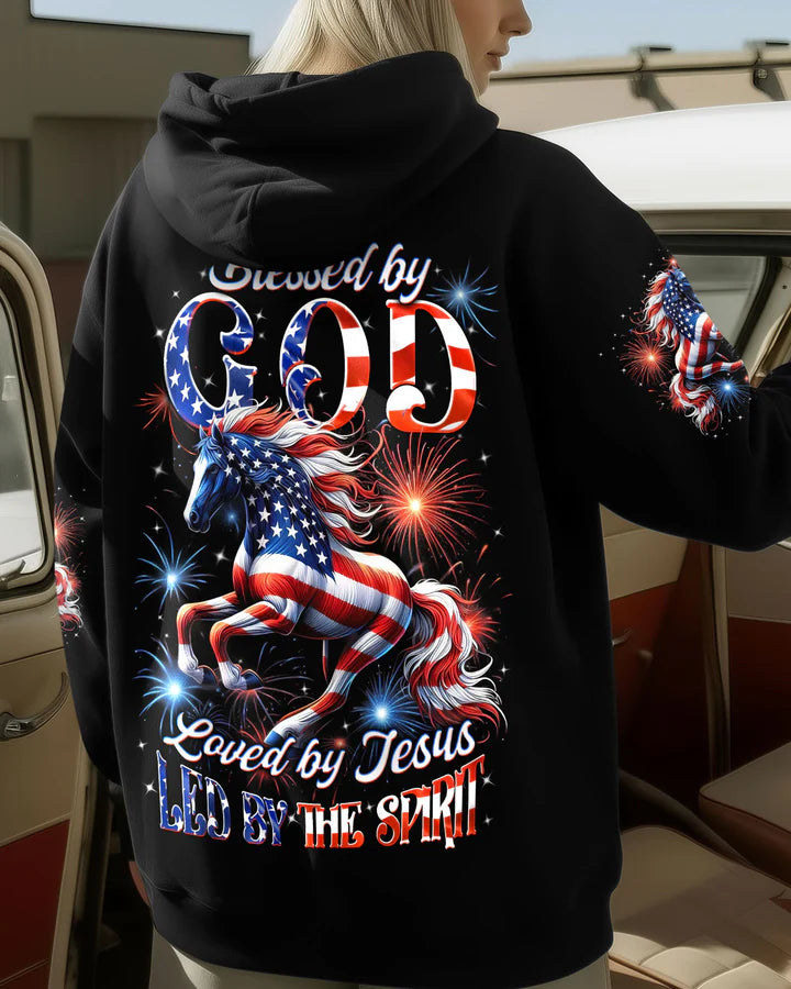 Cowgic Blessed By God Loved By Jesus Horse Women's All Over Print Shirt