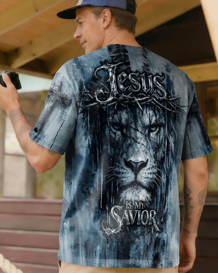 Cowgic Jesus Is My Savior Lion Watercolor Men's All Over Print Shirt