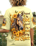 Cowgic Blessed By God Loved By Jesus Horse Women's All Over Print Shirt