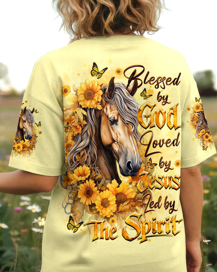 Cowgic Blessed By God Loved By Jesus Horse Women's All Over Print Shirt