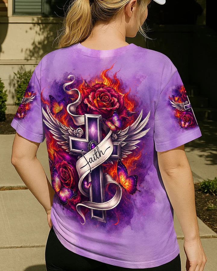 Cowgic Faith Fire Rose Cross All Over Print Shirt