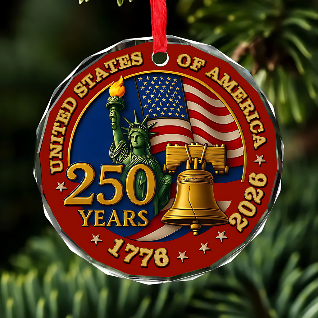 Cowgic United States of America 250 Years Glass Ornament | America Anniversary | Happy 250th Birthday USA | Patriotic 4th Of July Glass Ornament For Christmas Decor 682733