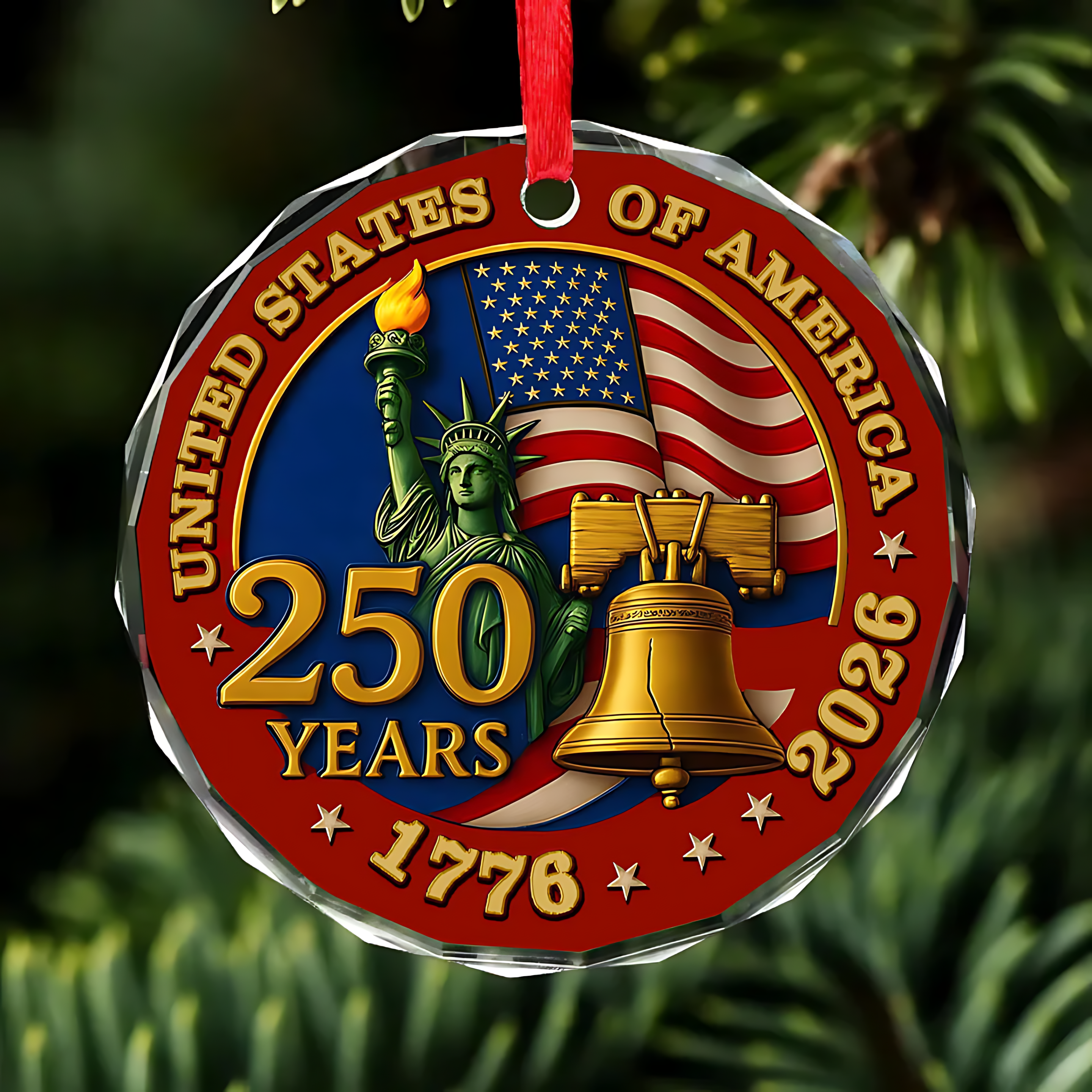 Cowgic United States of America 250 Years Glass Ornament | America Anniversary | Happy 250th Birthday USA | Patriotic 4th Of July Glass Ornament For Christmas Decor 682733