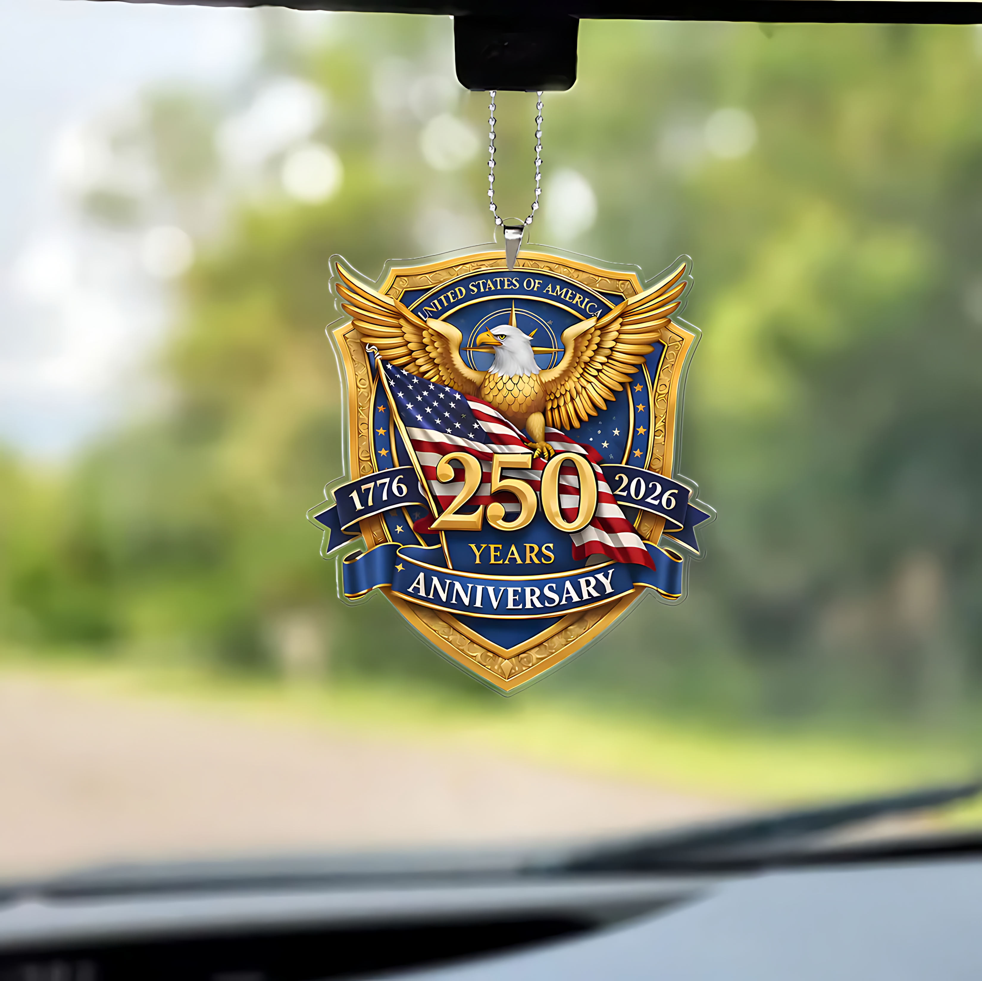 Cowgic USA 250 Years Anniversary Car Ornament | Patriotic Car Decor | 1776–2026 Eagle Ornament 684518