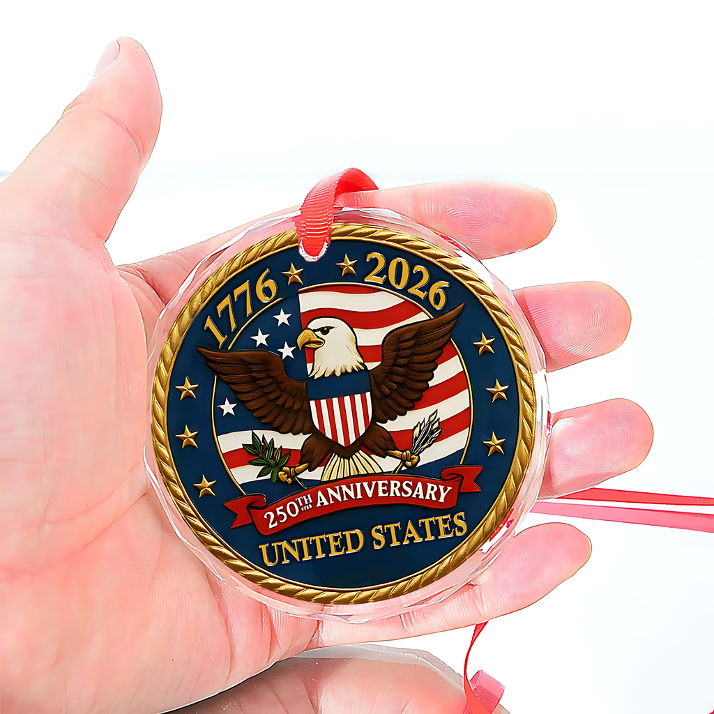 Cowgic United States 250 Years Anniversary Glass Ornament | America 250 Anniversary | Happy 250th Birthday USA | Patriotic 4th of July Glass Ornament for Christmas Decor 682737