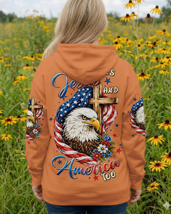 Cowgic She Loves Jesus And America Too Red White & Blue Eagle Women's All Over Print