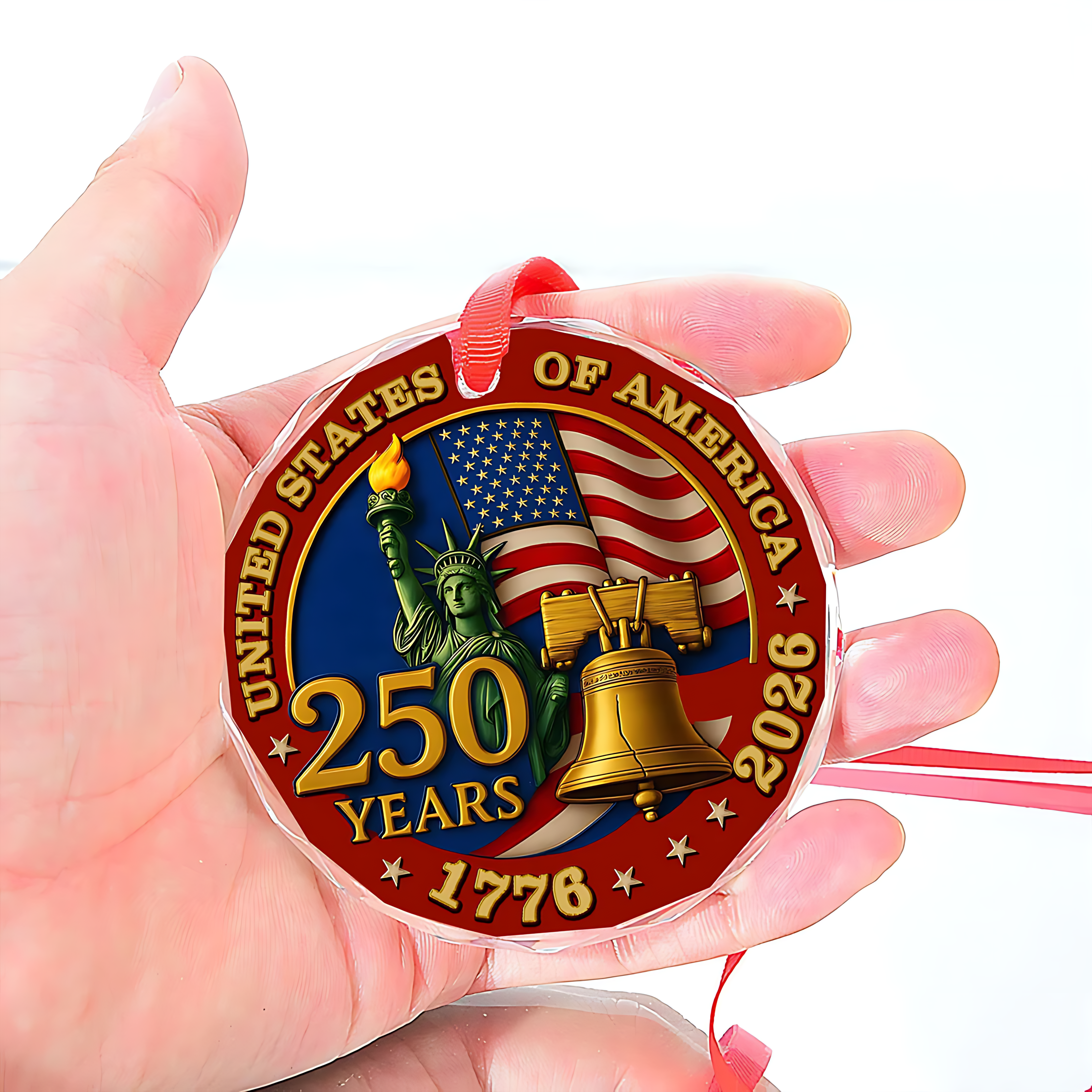 Cowgic United States of America 250 Years Glass Ornament | America Anniversary | Happy 250th Birthday USA | Patriotic 4th Of July Glass Ornament For Christmas Decor 682733