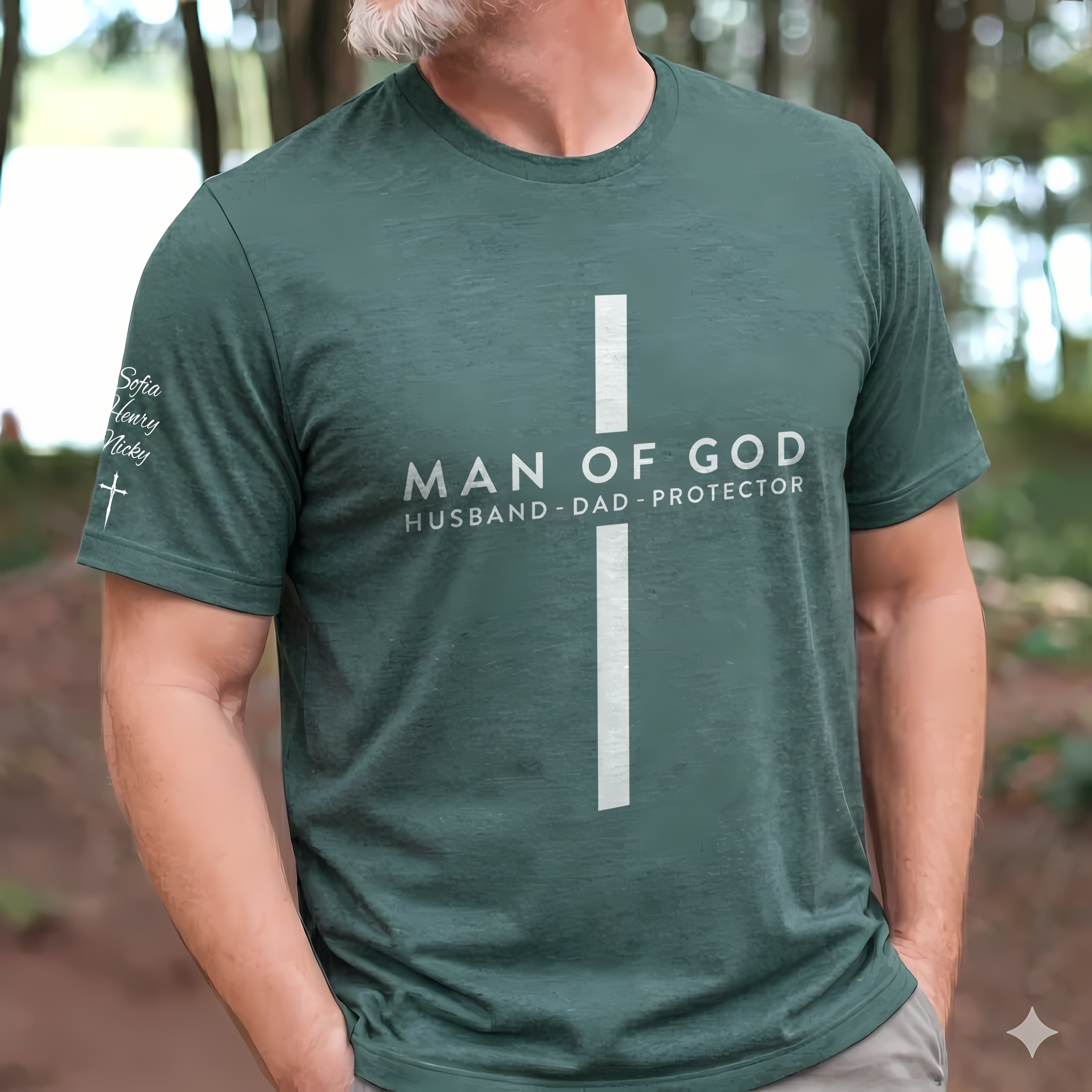 Cowgic Custom Unisex T-Shirt With Design On Sleeve - Personalized Father's Day Birthday Gifts For Dad, Grandpa - Forever My Hero