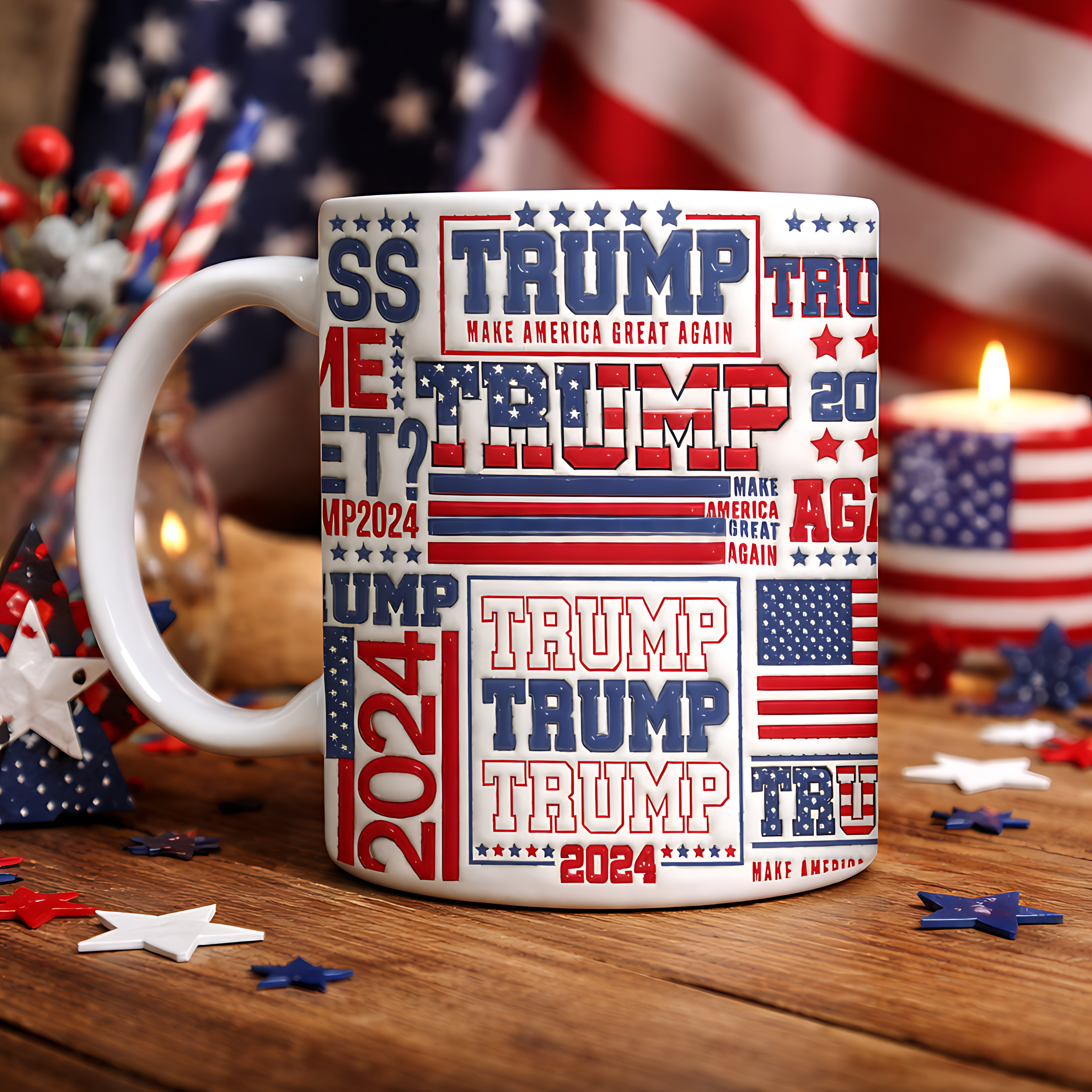 Cowgic Patriotic Trump 2024 Mug | Gift for Dad, Gift for Mom, Birthday Gift | Father's Day 3D Inflated Mug C1012 - GOP