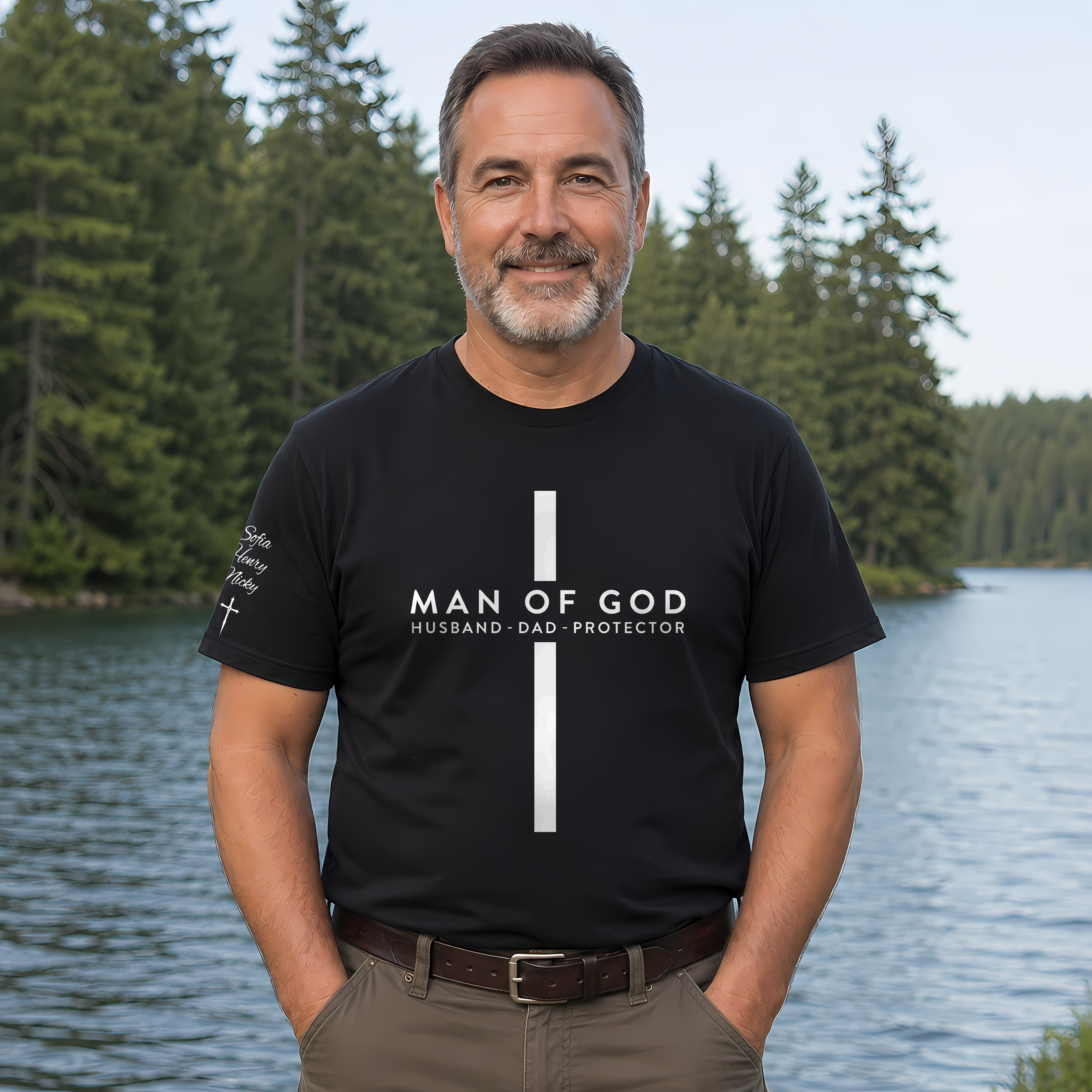 Cowgic Custom Unisex T-Shirt With Design On Sleeve - Personalized Father's Day Birthday Gifts For Dad, Grandpa - Forever My Hero