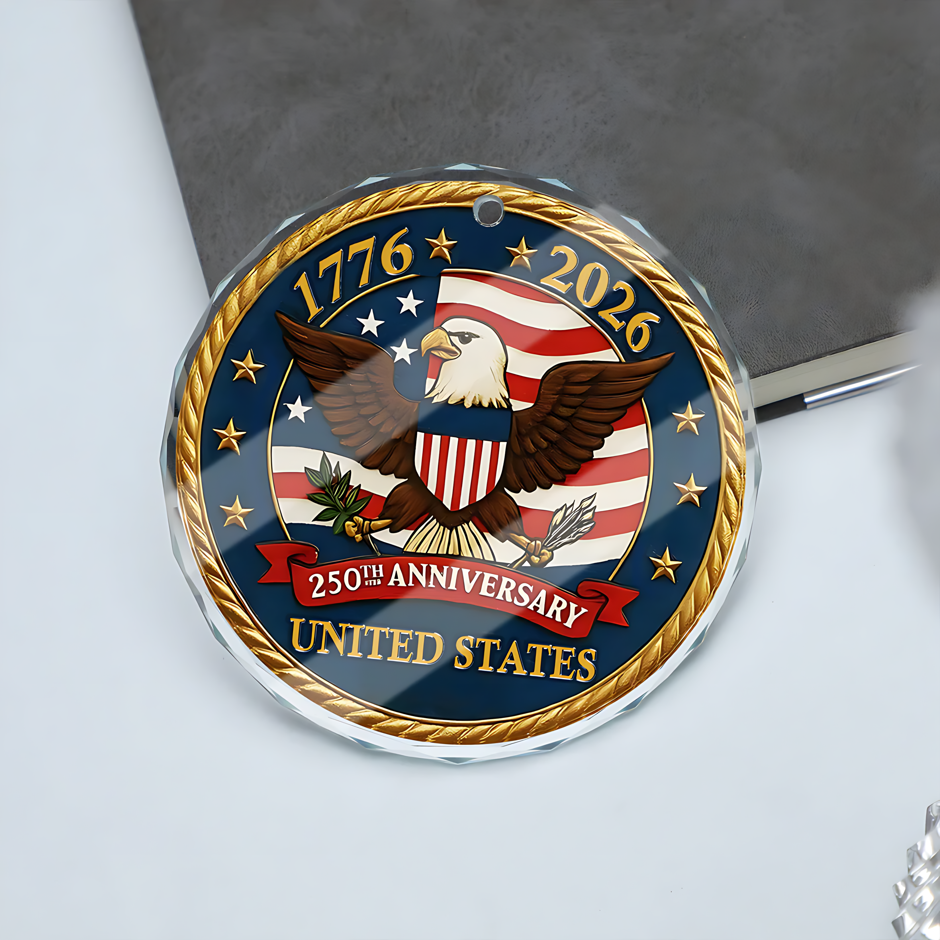 Cowgic United States 250 Years Anniversary Glass Ornament | America 250 Anniversary | Happy 250th Birthday USA | Patriotic 4th of July Glass Ornament for Christmas Decor 682737