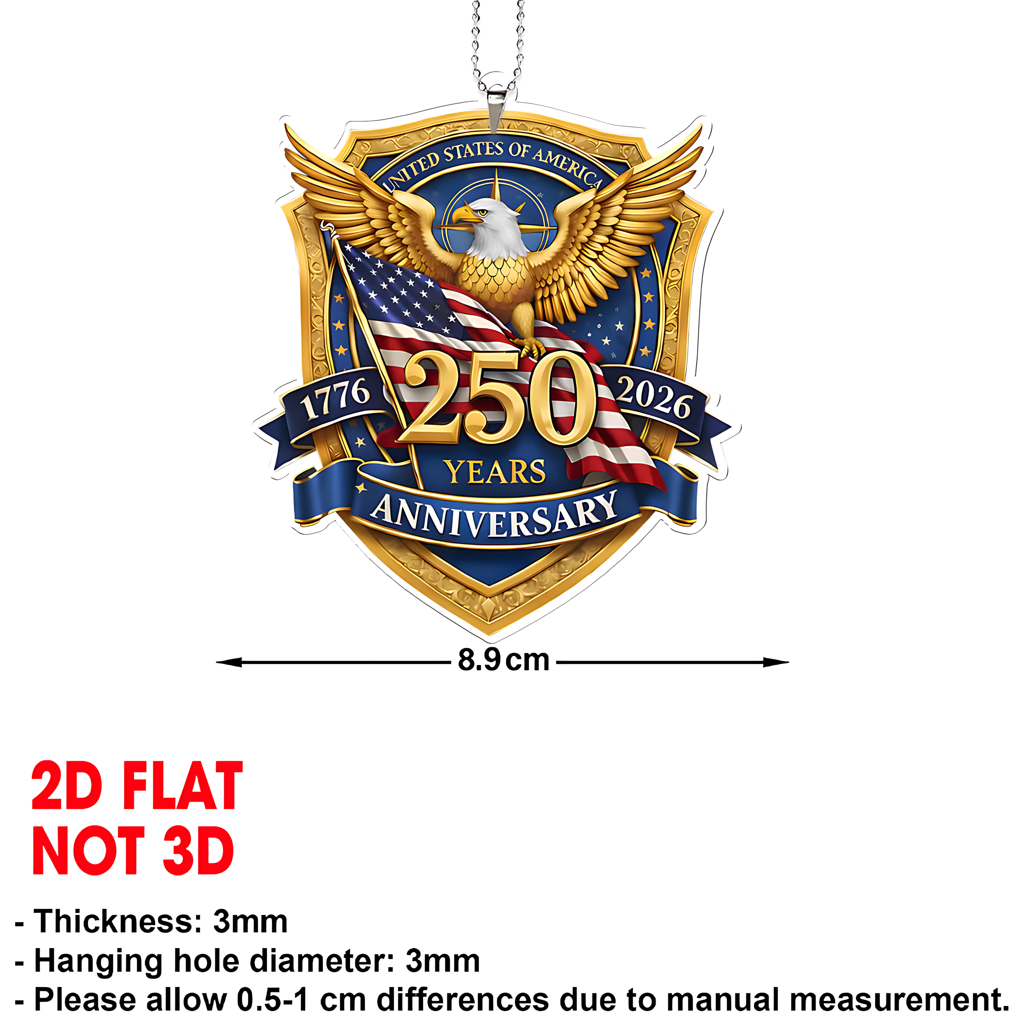 Cowgic USA 250 Years Anniversary Car Ornament | Patriotic Car Decor | 1776–2026 Eagle Ornament 684518