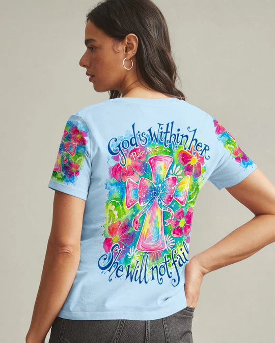 Cowgic God Is Within Her Floral Cross Watercolor Women’s All Over Print