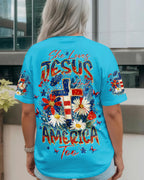 Cowgic She Loves Jesus & America Too Red White & Blue All Over Print Shirt