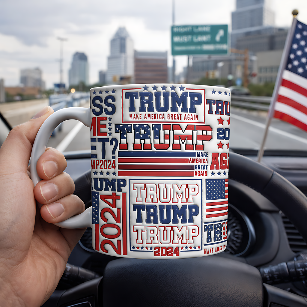 Cowgic Patriotic Trump 2024 Mug | Gift for Dad, Gift for Mom, Birthday Gift | Father's Day 3D Inflated Mug C1012 - GOP