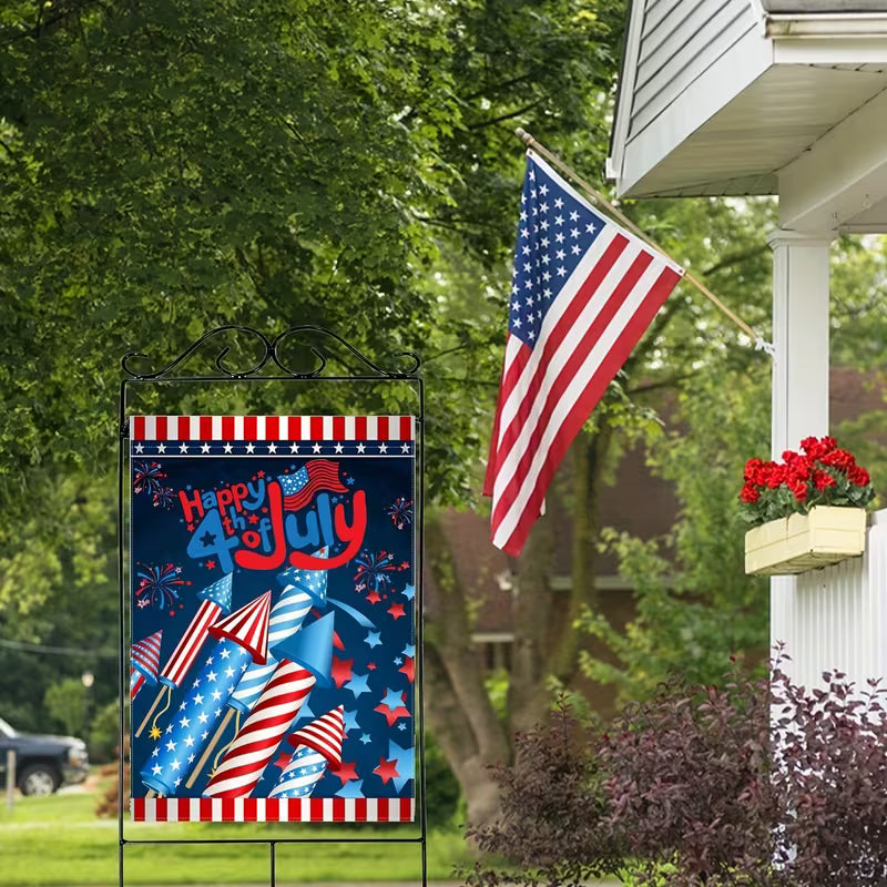 Cowgic July 4th Patriotic Garden Flag, Double-sided Fireworks American House Yard Flag