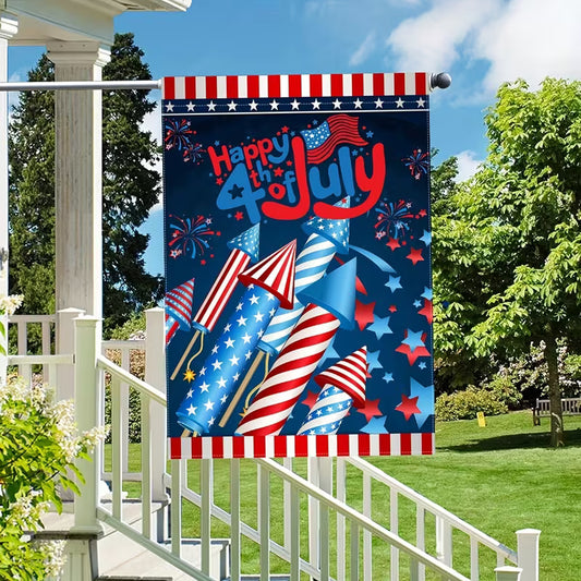 Cowgic July 4th Patriotic Garden Flag, Double-sided Fireworks American House Yard Flag