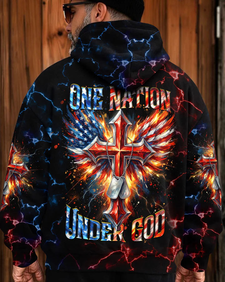 Cowgic One Nation Under God Cross Eagle American Flag Men's All Over Print Shirt
