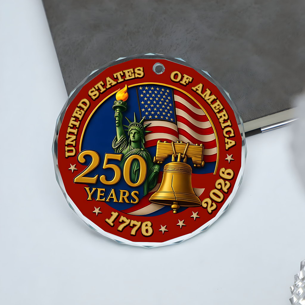 Cowgic United States of America 250 Years Glass Ornament | America Anniversary | Happy 250th Birthday USA | Patriotic 4th Of July Glass Ornament For Christmas Decor 682733