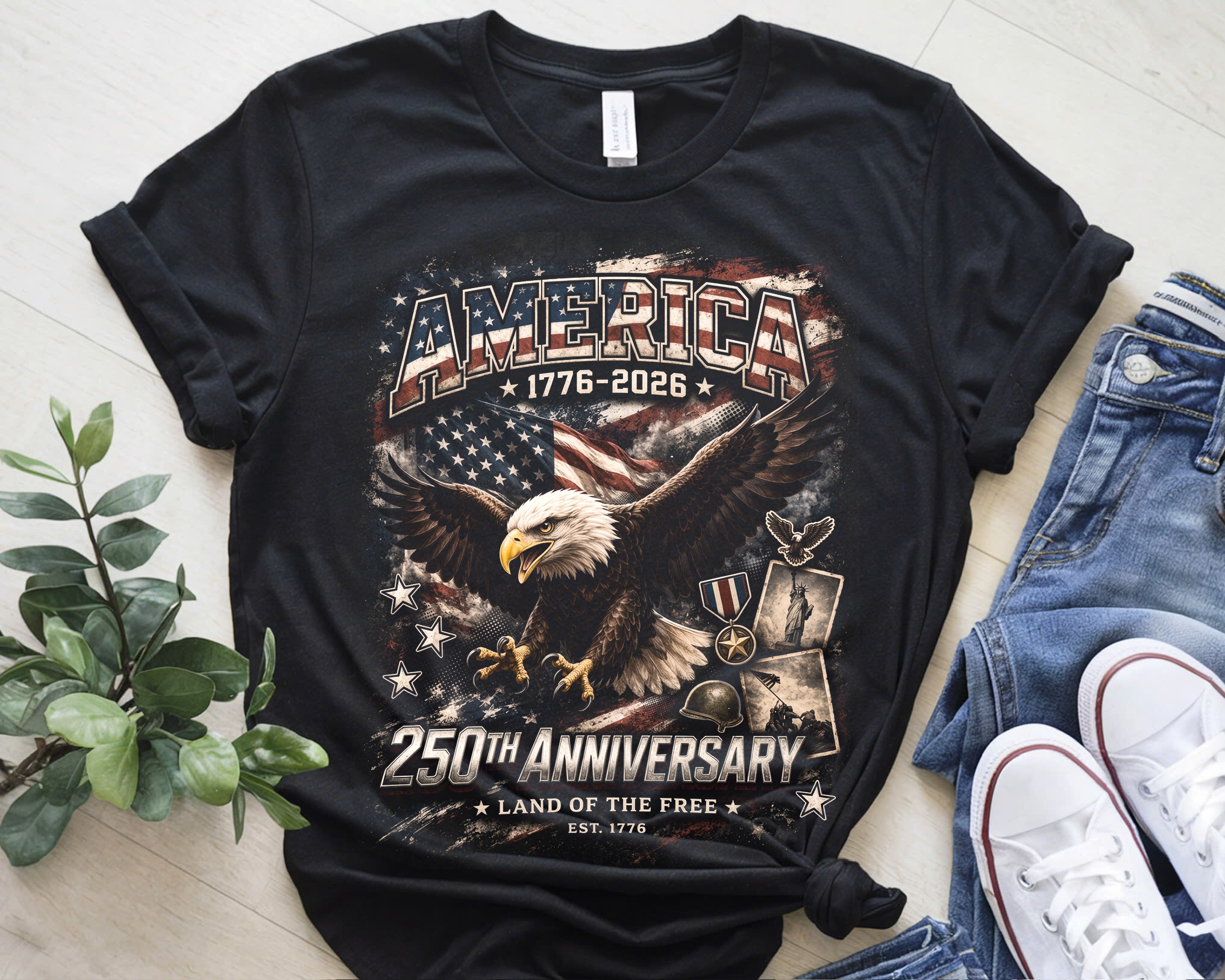 Cowgic America 250th Anniversary "Land of the Free" T-Shirt - Patriotic Eagle & Military Heritage Tee