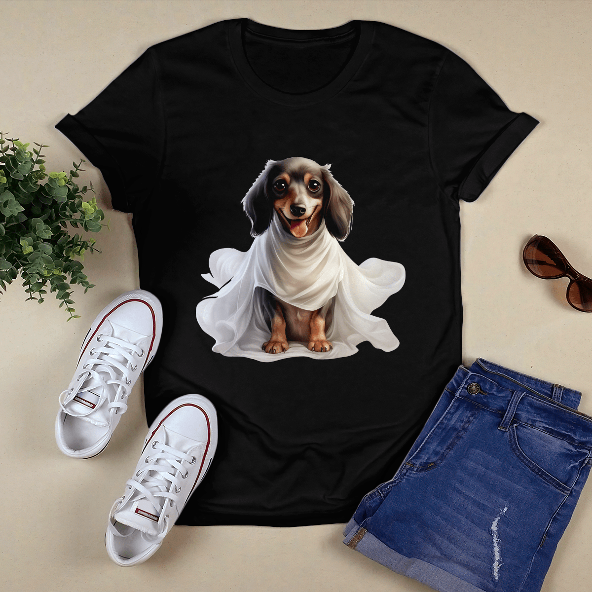 Cowgic Dachshund in Ghost Costume