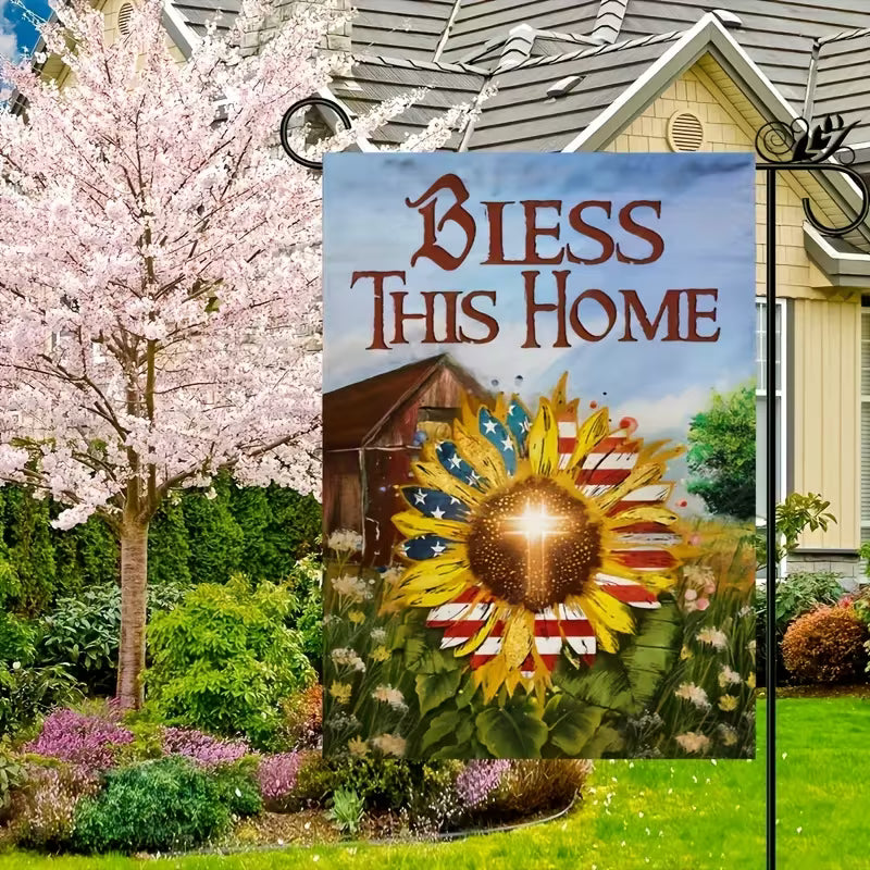Cowgic Garden Flag Beautiful Sunflower, US Flag, Green Garden, Bless This Home No Flag