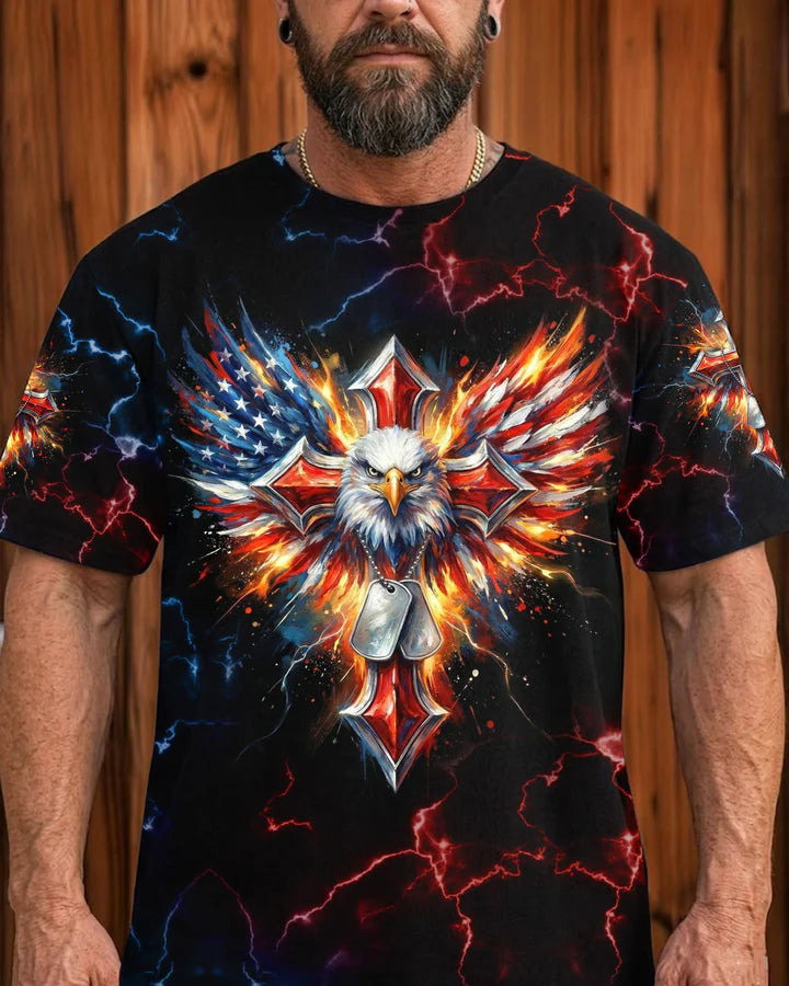 Cowgic One Nation Under God Cross Eagle American Flag Men's All Over Print Shirt