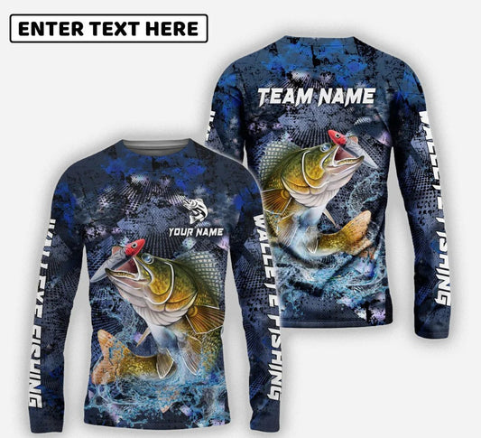 Cowgic Walleye Fishing Dark Blue Camouflage Custom Name & Team Name 3D