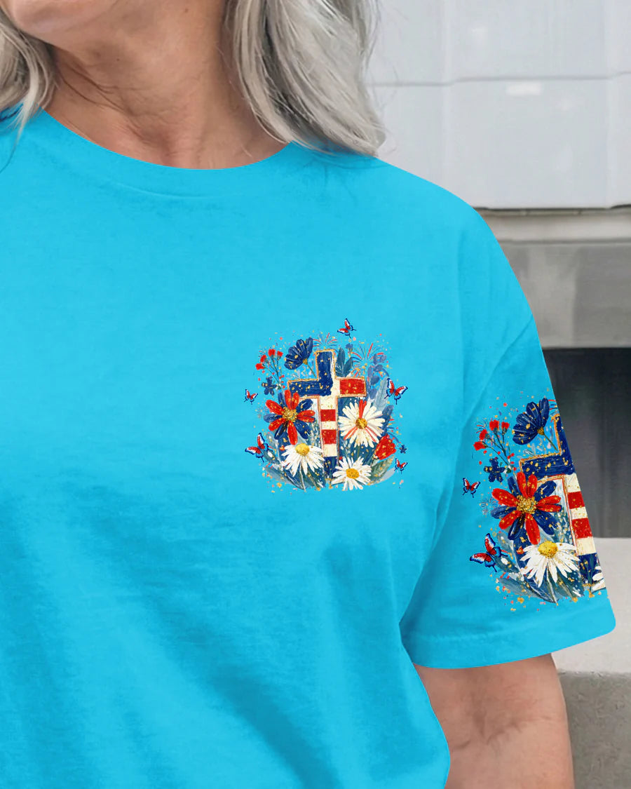 Cowgic She Loves Jesus & America Too Red White & Blue All Over Print Shirt