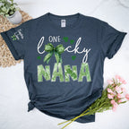 One Lucky Nana Shirt for St Patrick’s Day, Personalized Grandma Shamrock Clover T Shirt with Kids Names