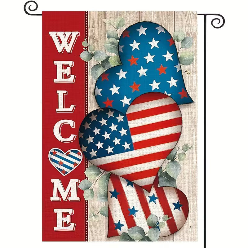 Cowgic Fourth Of July Patriotic Garden Flag, USA Day Independence Day Love Star And Striped Pattern Double Vertical Patio Outdoor Lawn Decorated Flag