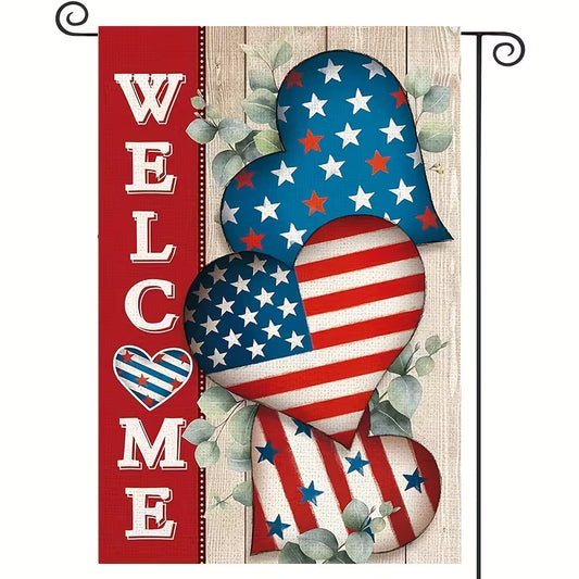 Cowgic Fourth Of July Patriotic Garden Flag, USA Day Independence Day Love Star And Striped Pattern Double Vertical Patio Outdoor Lawn Decorated Flag