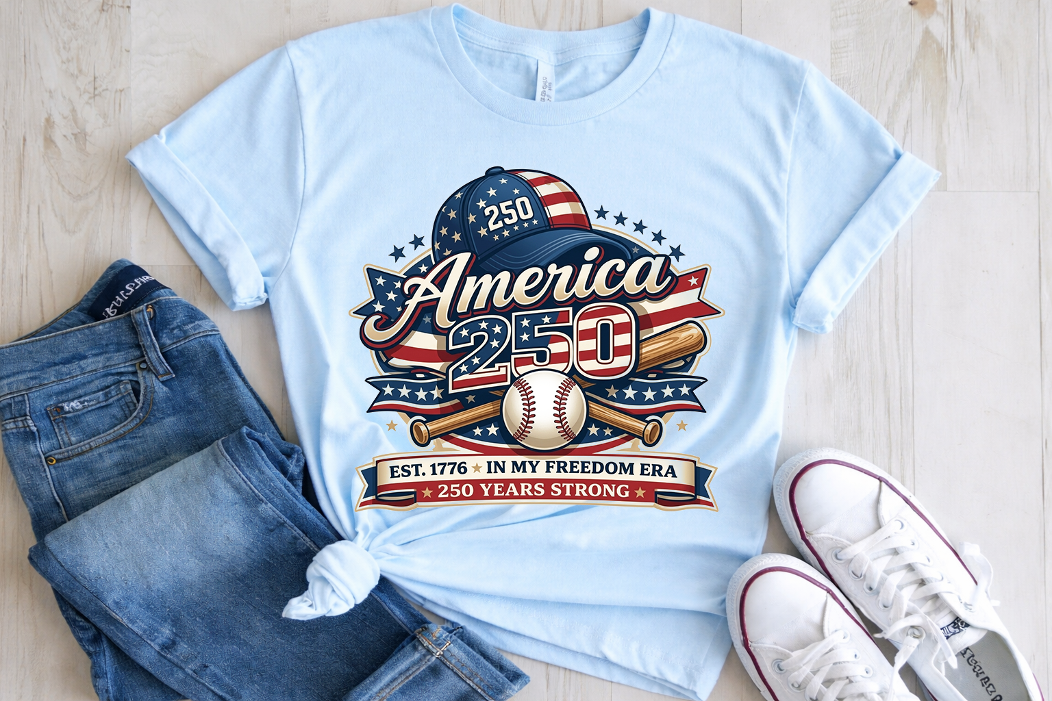 Cowgic America 250 Baseball Anniversary Shirt - 250 Years Strong Commemorative Graphic Tee