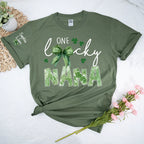 One Lucky Nana Shirt for St Patrick’s Day, Personalized Grandma Shamrock Clover T Shirt with Kids Names